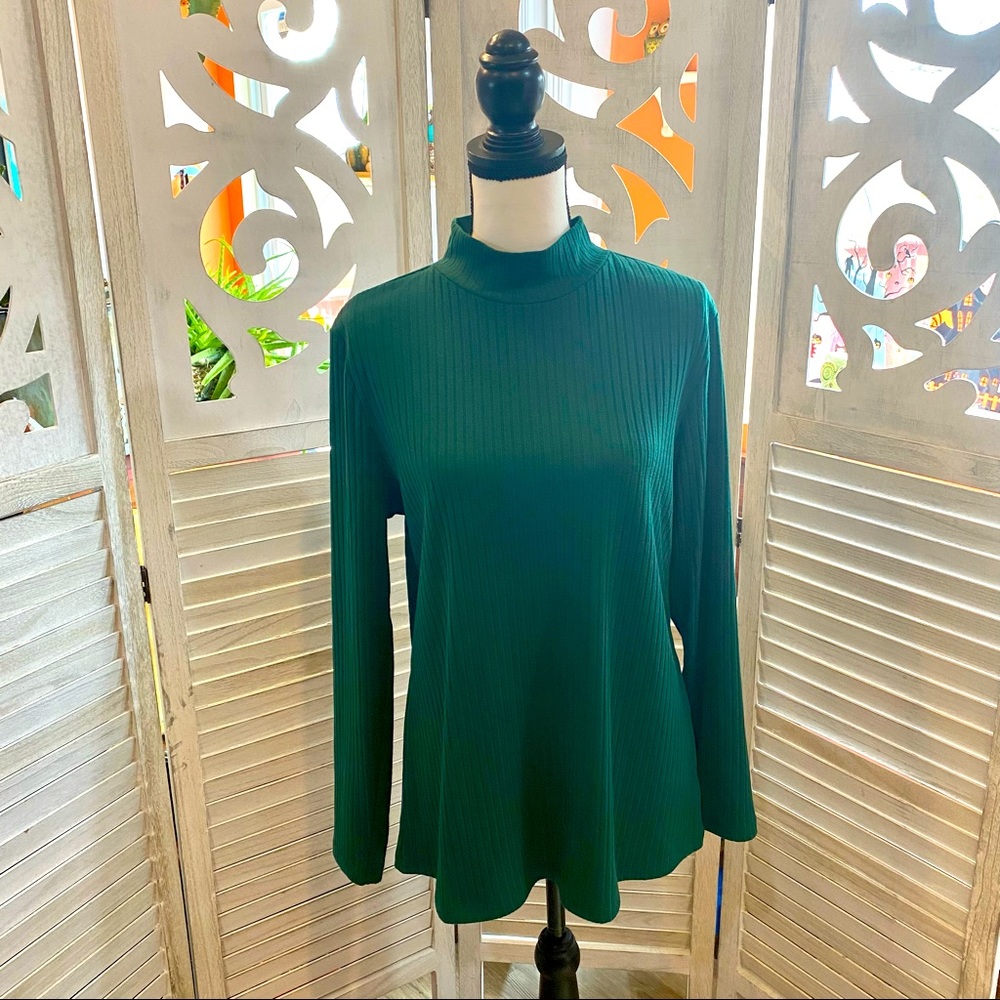 DENIM & COMPANY RIBBED MOCK NECK LONG SLEEVE TOP
